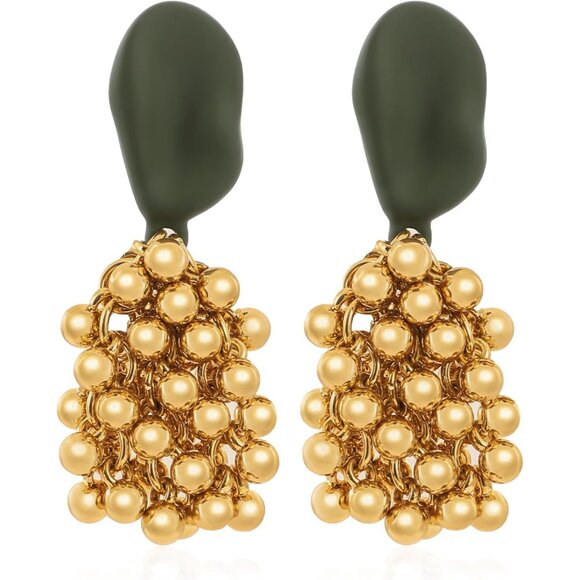 Geometric Gold Balls Statement Vintage Cute Long Earring for Women Jewelry - Picture 1 of 9